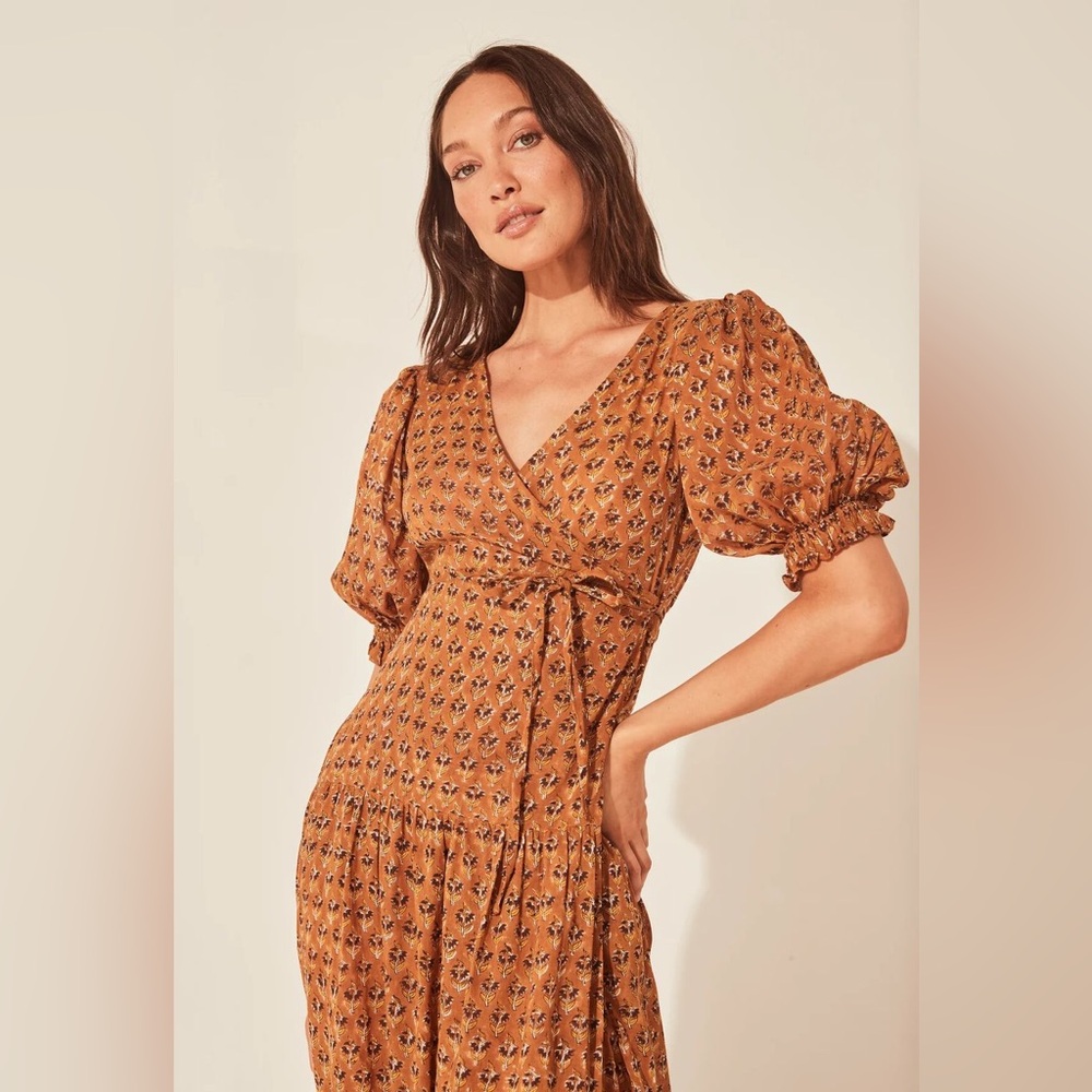 Daughters of India puff sleeve wrap dress Zuri in Autumn XS
